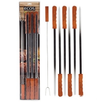 Шампуры с деревянными ручками ECOS 23003D (набор из 6 штук), нерж., в комплекте вилка для мяса. (999628) - Оптовые поставки. Производсво. Комплексное снабжение учебных заведений. 